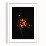 Abstract art print featuring swirling autumnal hues on a white framed canvas, suitable for dining room or bedroom decor.