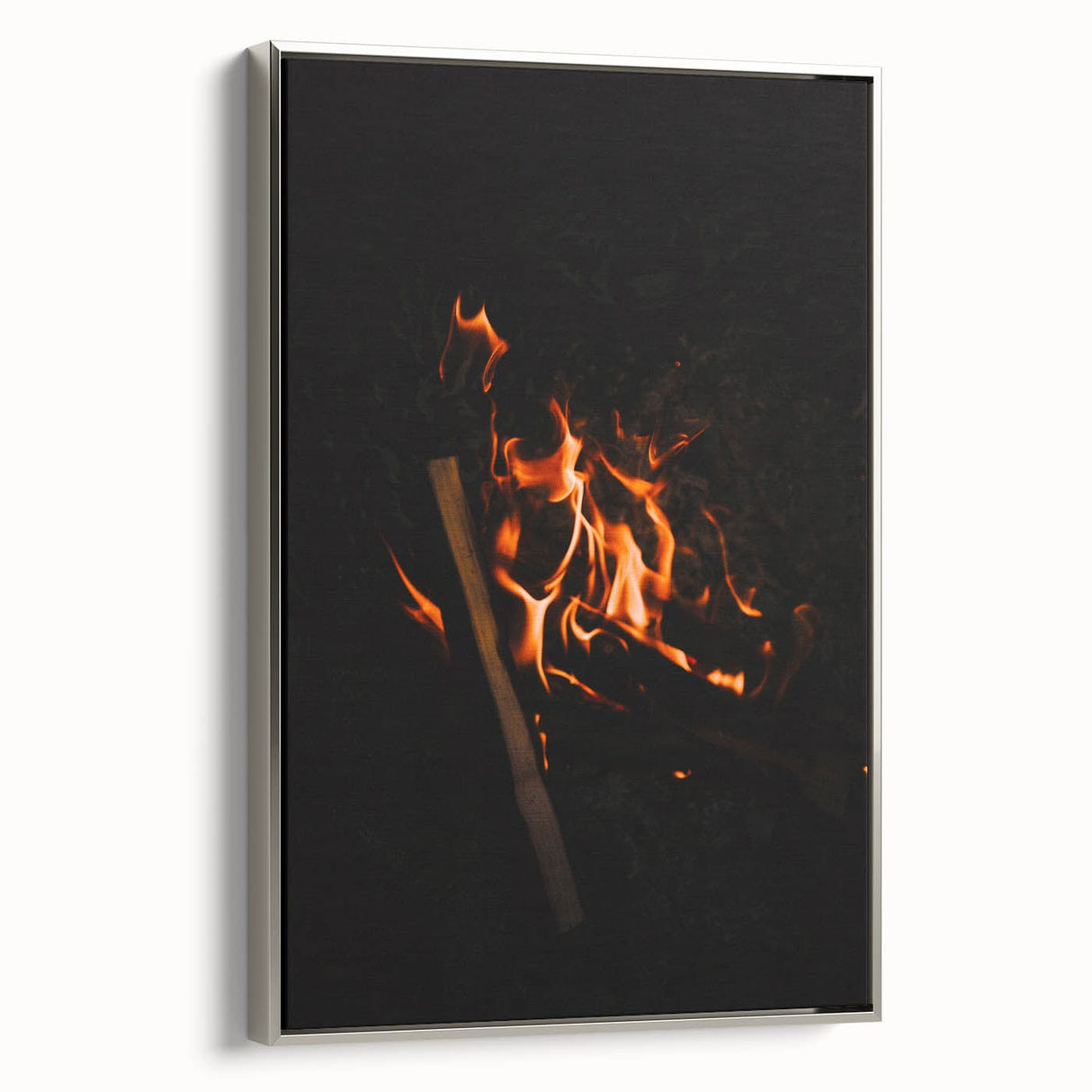 Framed canvas depicting a vintage landscape art painting of autumn trees in vibrant orange and red tones.