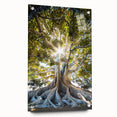 Large abstract wall art on acrylic glass depicting spring season themes in soft green and pink tones.