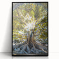 Large abstract wall art with spring motif in soft green and pink, framed in black acrylic.