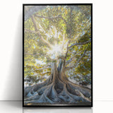 Large abstract wall art with spring motif in soft green and pink, framed in black acrylic.
