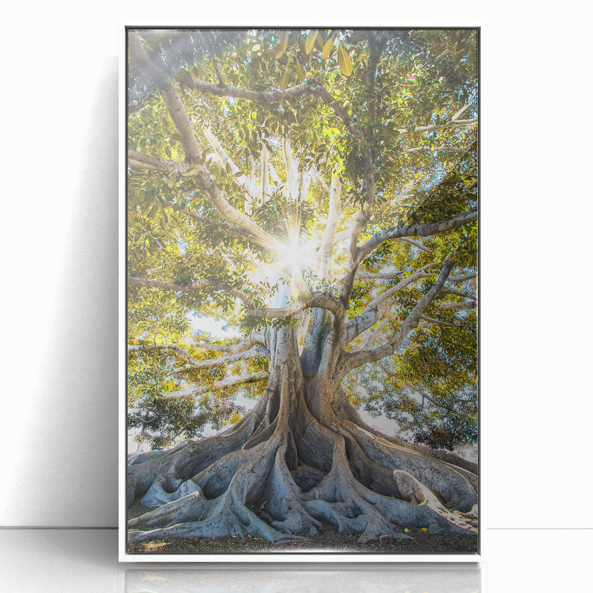 Art deco poster of spring season in pastel shades, acrylic print in white frame, suitable for nursery wall art.