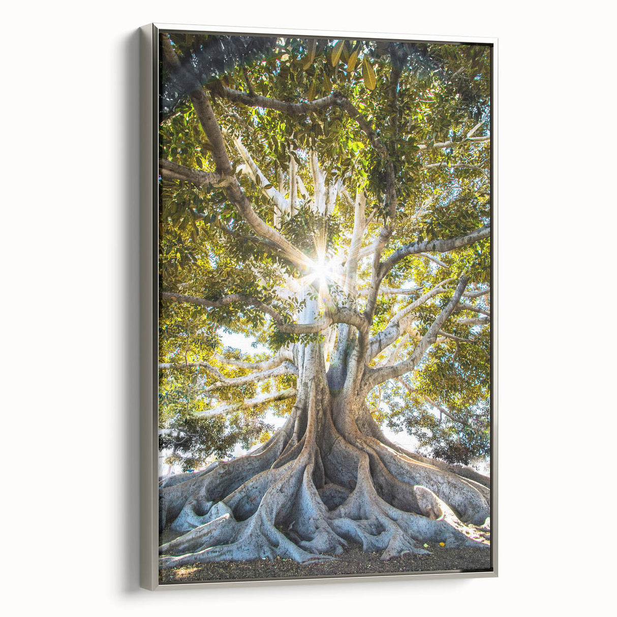 Landscape art painting of spring season on framed canvas, featuring vibrant green and floral hues.