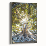 Landscape art painting of spring season on framed canvas, featuring vibrant green and floral hues.
