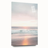 Large abstract wall art on acrylic glass depicting swirling blue and gray tones, ideal for bedroom or dining room decor.