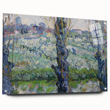 Large abstract wall art on acrylic glass depicting dynamic swirls in vibrant blue and yellow tones.