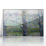 Mid-century modernist art depicting a starry night sky in vibrant blue and yellow hues on a framed acrylic poster.