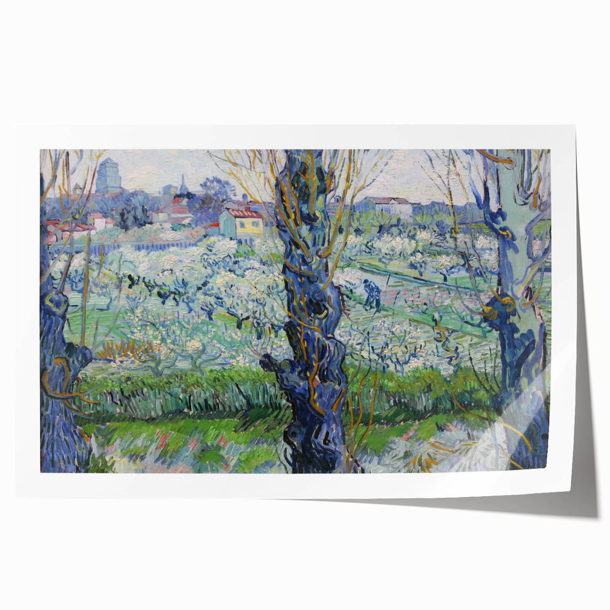 Rolled canvas print of Van Gogh-style sunflowers in vibrant yellows and greens, ideal for art wall dining room.