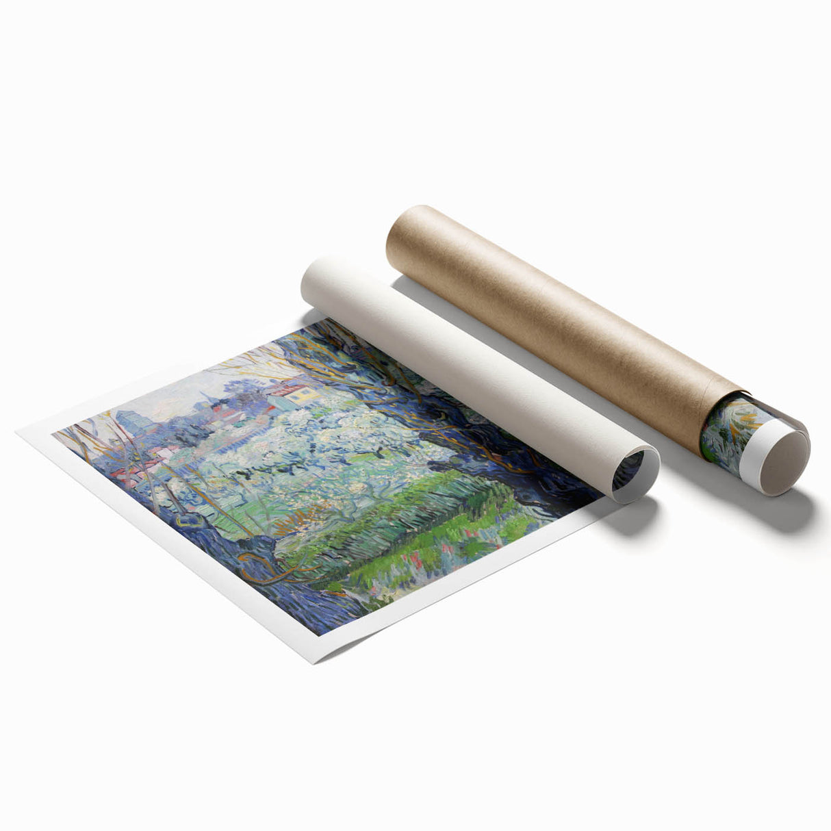 Extra large rolled canvas print featuring a floral art design in muted colors.
