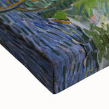 Close-up of a large art canvas featuring a black and white landscape painting, ideal for bedroom wall decor.