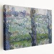 Vincent van Gogh-inspired large art on stretched canvas with vibrant swirls of yellow and blue, ideal for kitchen wall art.