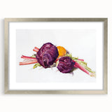 Modern Wall Art: Still Life with Red Cabbages, Rhubarb, and Orange