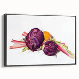 Modern Wall Art: Still Life with Red Cabbages, Rhubarb, and Orange