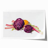 Modern Wall Art: Still Life with Red Cabbages, Rhubarb, and Orange