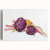 Modern Wall Art: Still Life with Red Cabbages, Rhubarb, and Orange