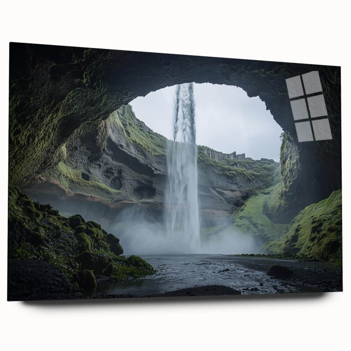 Acrylic landscape artwork showcasing a cave scene with vibrant colors and intricate details, displayed in a side view without pins, highlighting the artwork's depth and texture. Perfect for home decor enthusiasts seeking unique wall art.