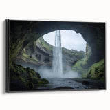 Framed canvas artwork showcasing a captivating landscape with intricate cave formations, featuring a sleek black frame that enhances the depth and detail of the design. Ideal for modern home decor, this piece brings a touch of nature-inspired elegance to any space.