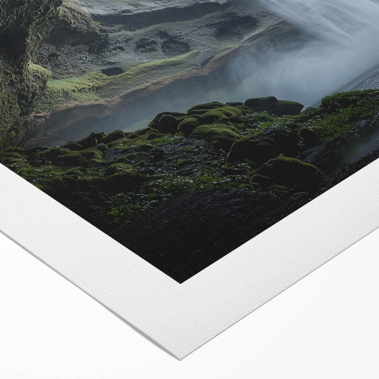 Rolled canvas art depicting a vibrant landscape scene featuring caves and natural formations, designed for wall decor, showcasing rich colors and textures.