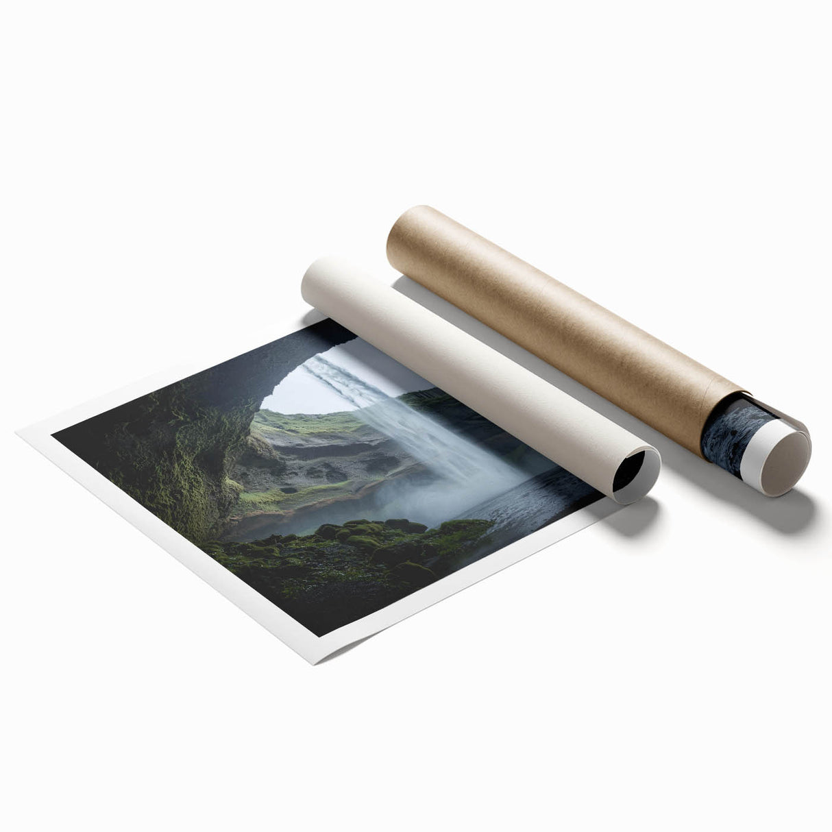 Cave landscape rolled print showcasing vibrant colors and intricate details, perfect for home decor, beautifully packaged in a protective tube for safe delivery.