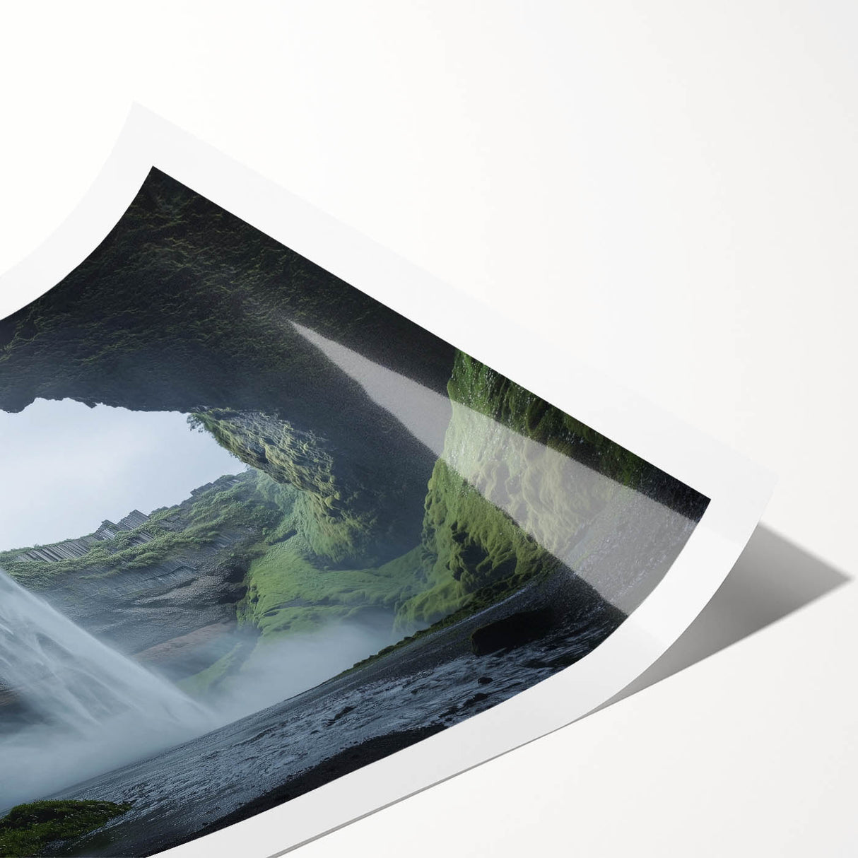 Rolled print showcasing a vibrant landscape of caves, featuring intricate details and earthy tones, presented in a protective cardboard tube for preservation.