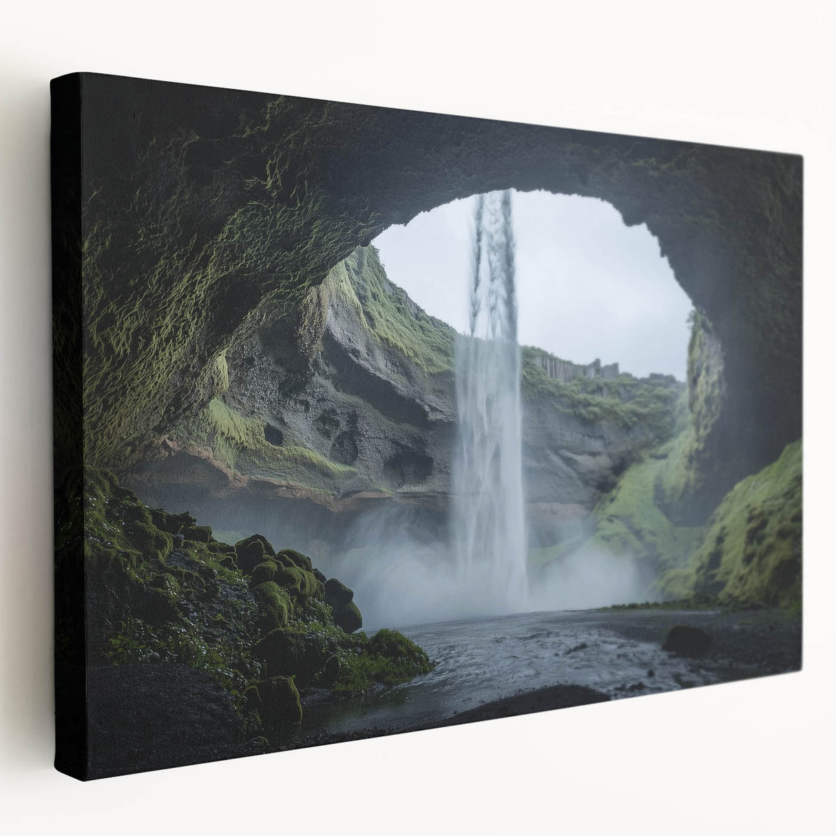 Stretched canvas artwork depicting a stunning landscape view of intricate caves, featuring earthy tones and natural textures, perfect for home decor enhancement.