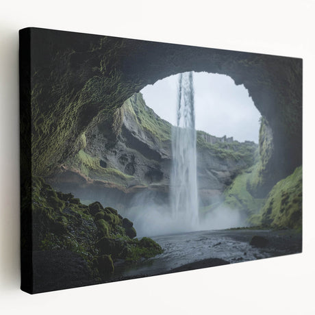 Stretched canvas artwork depicting a stunning landscape view of intricate caves, featuring earthy tones and natural textures, perfect for home decor enhancement.