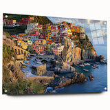 Acrylic landscape artwork depicting dramatic cliffs with a side view, featuring vibrant colors and sharp details, mounted with pins for display. Perfect for nature-themed decor enthusiasts.