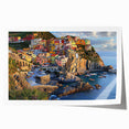 Vibrant rolled print showcasing a breathtaking cliffside landscape with rich colors and intricate details, ideal for home decor or art enthusiasts.