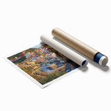 Vibrant landscape print showcasing dramatic cliffs and serene skies, rolled and secured in a protective cardboard tube, ideal for home decor. Perfect for art enthusiasts seeking nature-inspired wall art.