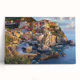 Stretched canvas artwork depicting a serene landscape of cliffs with vibrant colors and intricate details, perfect for home decor or art enthusiasts.