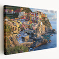 Stretched canvas artwork depicting vibrant landscapes with dramatic cliffs under a clear blue sky, ideal for enhancing modern home decor with natural beauty.