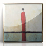 Abstract figurative artwork framed in gold acrylic, showcasing vibrant colors and dynamic shapes, perfect for modern home decor and artistic expression.