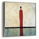 Framed abstract figurative canvas art in silver frame, showcasing vibrant colors and dynamic shapes, perfect for modern home decor and artistic expression.