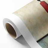 Abstract figurative art on rolled canvas, showcasing vibrant colors and dynamic shapes, packed securely in a protective cardboard tube for shipping. Ideal for home decor enthusiasts.