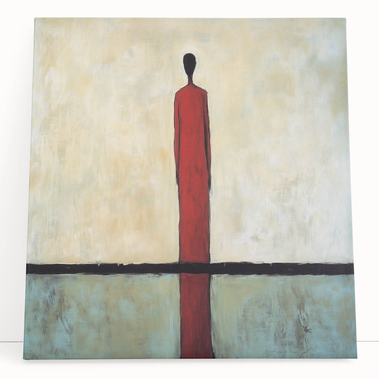 Vibrant abstract figurative art on a stretched canvas, showcasing bold colors and dynamic shapes, perfect for modern home decor and artistic expression.