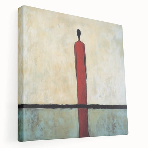 Abstract figurative stretched canvas artwork showcasing vibrant colors and dynamic shapes, displayed from a side view to highlight texture and depth. Perfect for modern home decor.