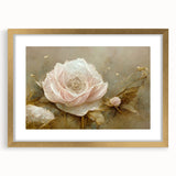 Abstract floral wall art framed in gold with a white mat, showcasing vibrant colors and intricate designs, perfect for enhancing any modern decor.