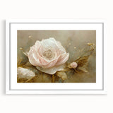 Abstract floral wall art framed in white with a mat, showcasing vibrant colors and intricate designs, perfect for enhancing modern home decor.