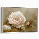 Framed canvas wall art showcasing abstract floral design in soft pastel colors, set against a white background, adding elegance to modern interiors.
