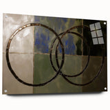 Abstract geometric acrylic glass design showcasing vibrant colors and intricate patterns, assembled with decorative pins, viewed from the side. Perfect for modern home decor and artistic displays.