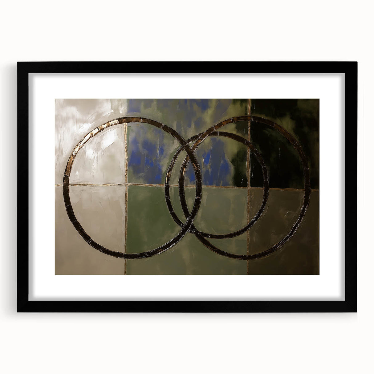 Abstract geometric frame in black with a mat, showcasing a modern design suitable for contemporary decor. Perfect for adding elegance to any living space.