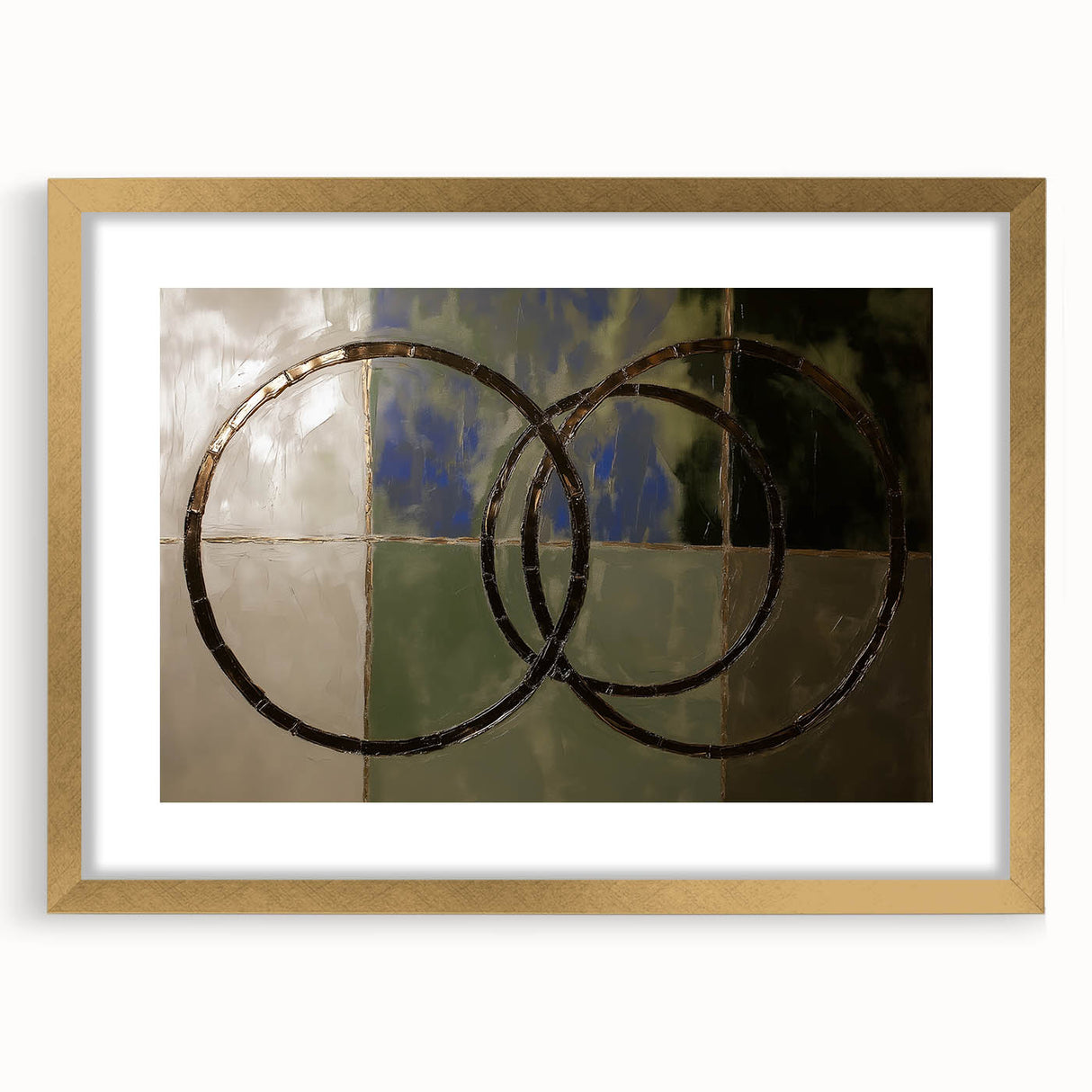 Abstract geometric gold frame with a matte finish, showcasing a contemporary design, perfect for modern home decor. Ideal for enhancing stylish interiors.