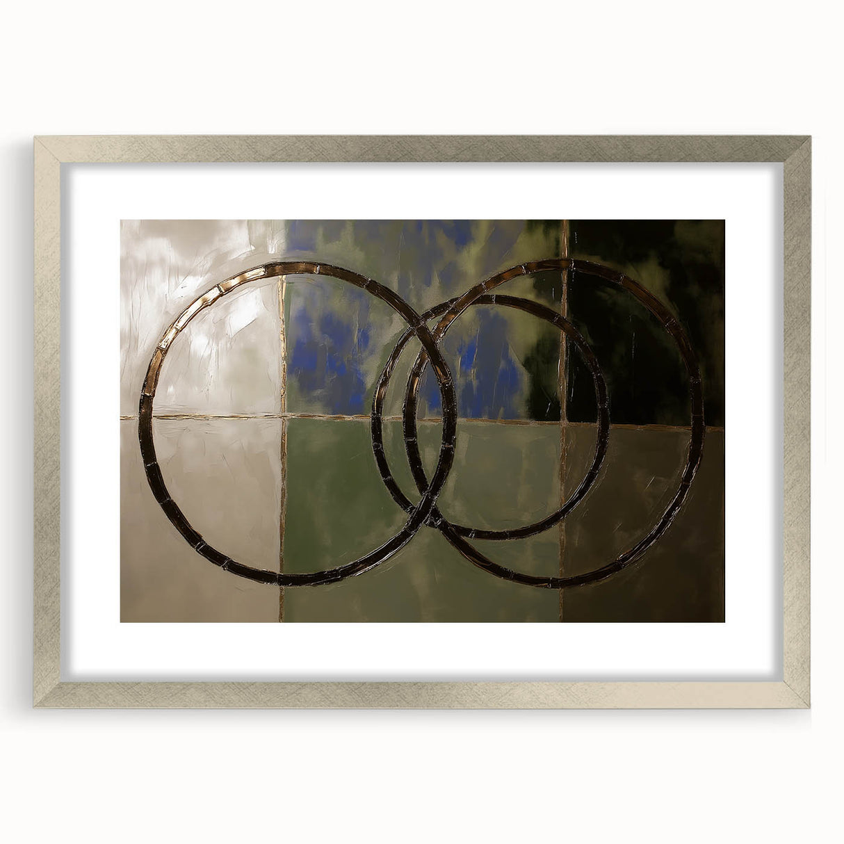 Abstract geometric frame in silver, showcasing a modern design with a mat, ideal for contemporary home decor. Perfect for displaying artwork or photographs.