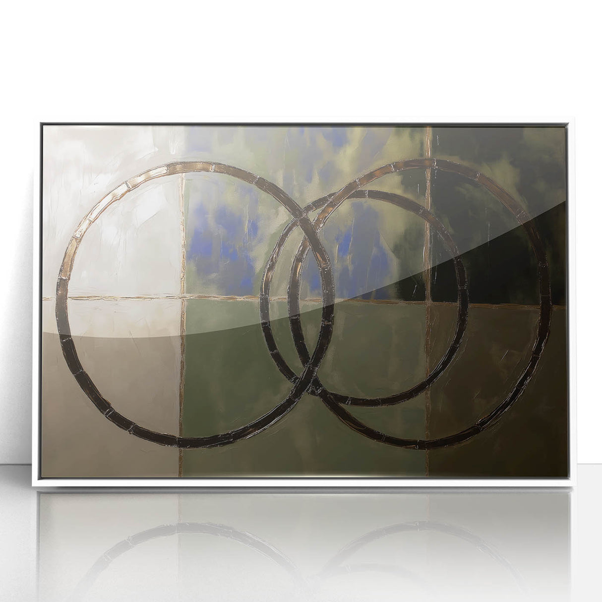 Framed abstract geometric art piece in white acrylic, showcasing intricate patterns and sharp lines, ideal for modern home decor enhancement.