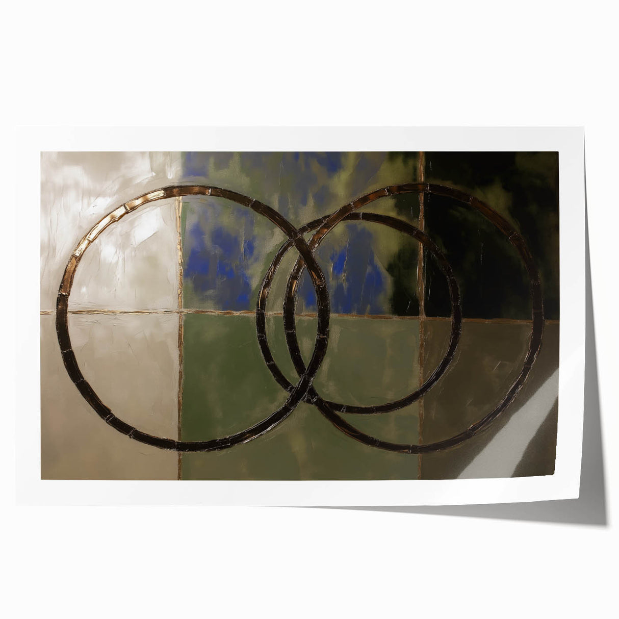 Abstract geometric rolled print showcasing vibrant colors and intricate shapes, perfect for modern home decor. Packaged securely in a cardboard tube for safe delivery.