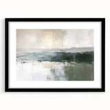 Abstract landscape wall art featuring a modern black frame and mat, showcasing vibrant colors and fluid shapes, ideal for contemporary home decor.