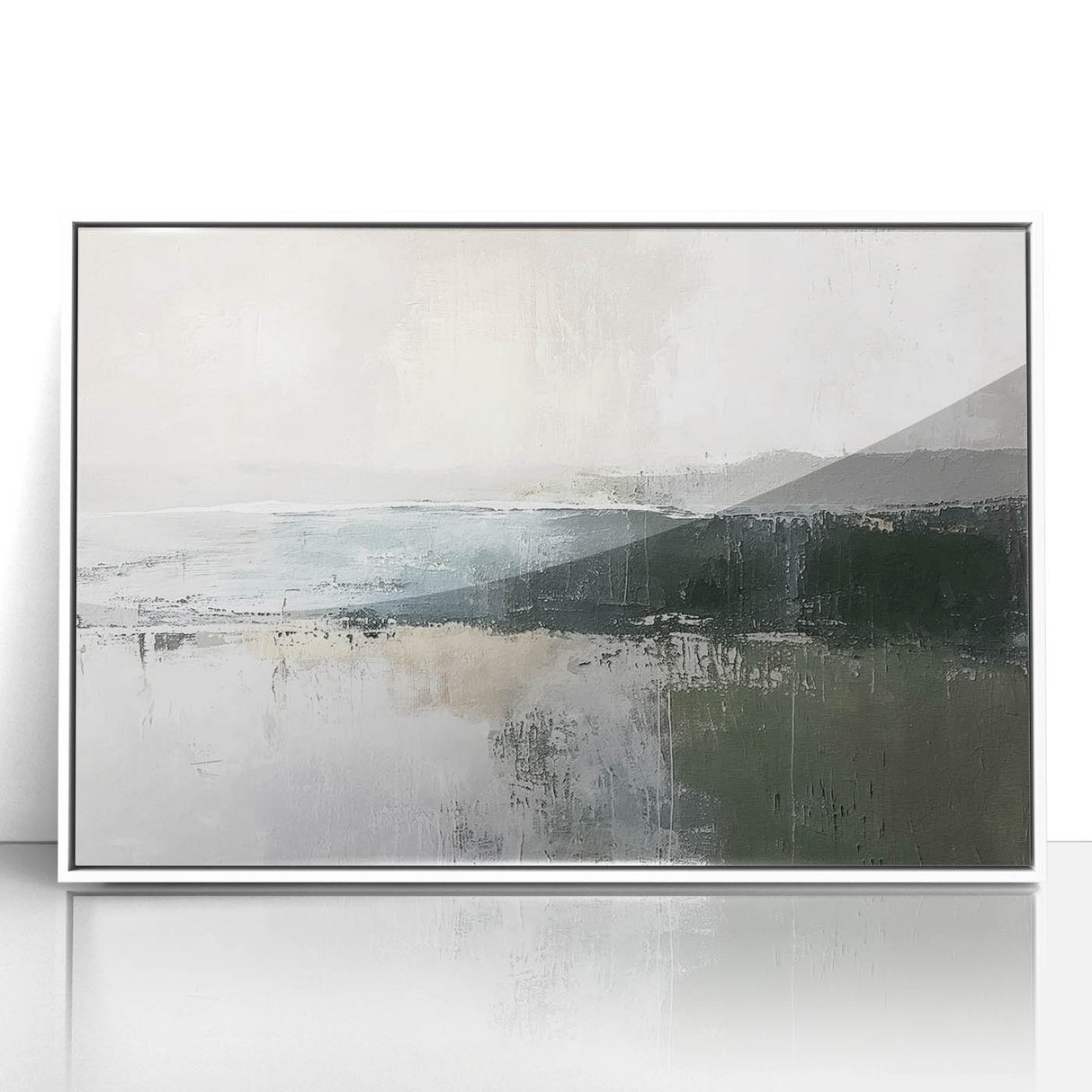 Framed abstract landscape wall art in acrylic featuring soft pastel colors and fluid shapes, ideal for modern home decor. Perfect for enhancing living spaces.