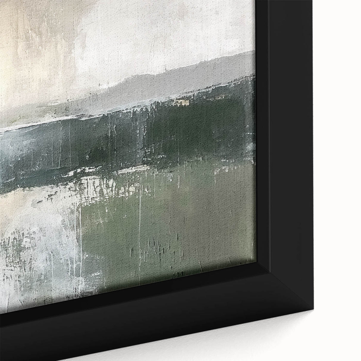 Abstract landscape wall art showcasing vibrant hues of blue, green, and gold, framed in a modern style, enhancing contemporary home decor. Ideal for adding a serene touch to living spaces.