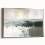 Framed canvas wall art showcasing an abstract landscape design with gold accents, viewed from the side against a neutral background. Ideal for modern decor.