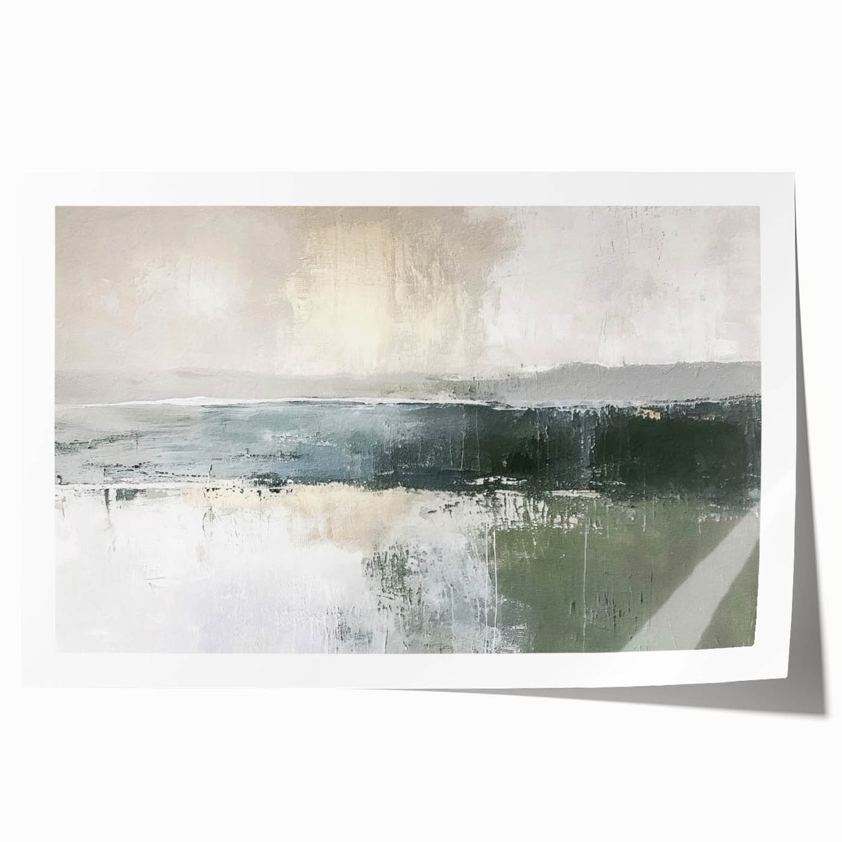 Abstract landscape wall art print showcasing vibrant colors and fluid shapes, rolled for easy display and storage, ideal for modern home decor.